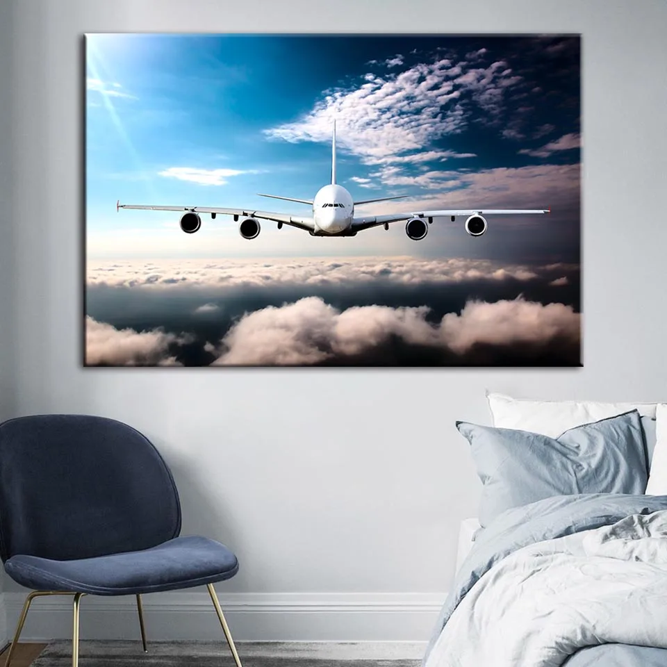

Canvas Home Decoration Hd Print Aircraft Sky Landscape Painting Poster Wall Art Modular Picture For Bedside Background Framework