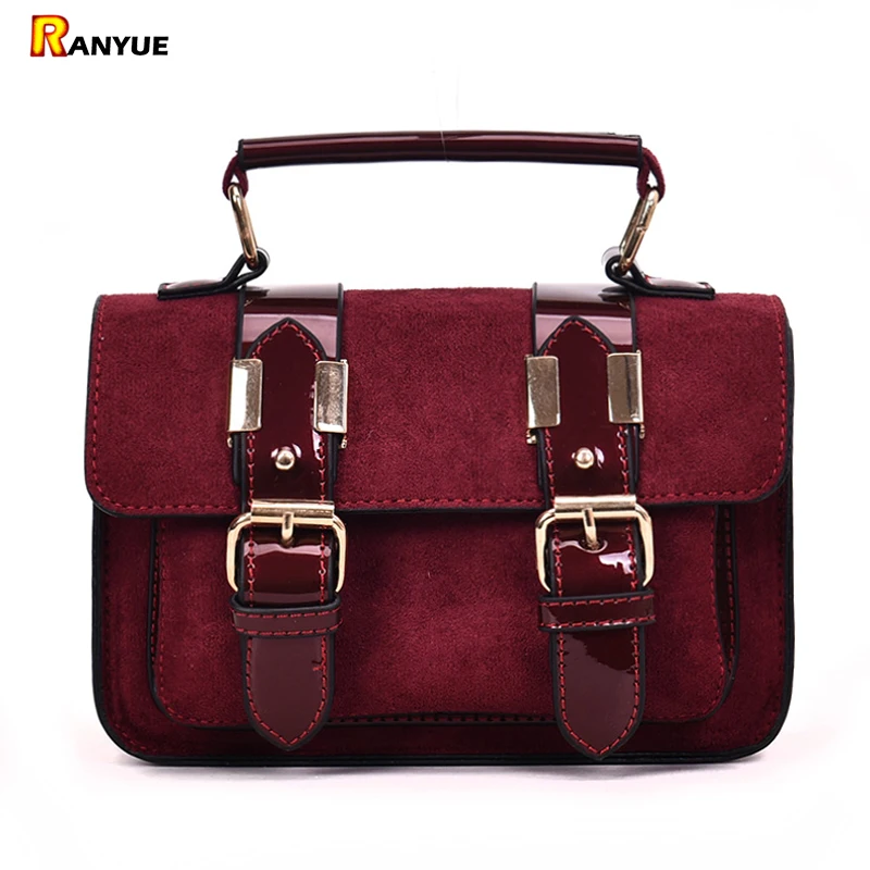 

Red Nubuck Suede Bag For Women Tote 2018 Woman Handbag Purse Patchwork Women's Bags Patent Leather Handbags Ladies Satchel Bags