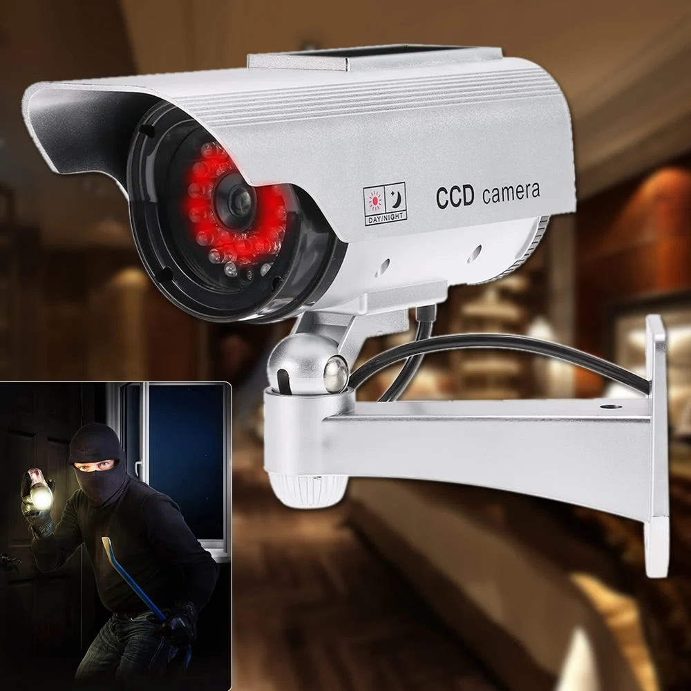 

Dummy Fake IP Camera Simulation Emulational Bullet CCTV Camera Solar Powered With LED Light For Outdoor Home Security