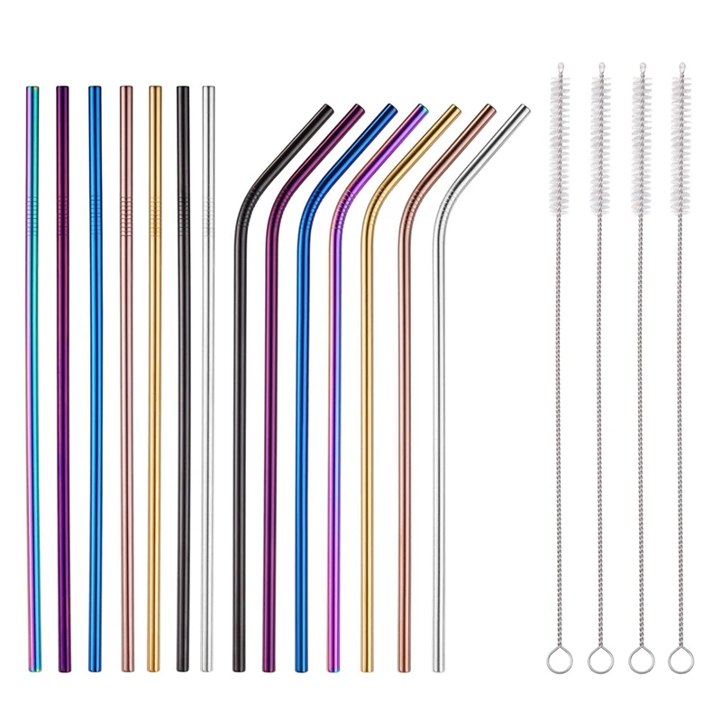 HOT-Multicolor Colorful Stainless Steel Straws 8.5 Inch Rainbow Metal Drinking Reusable Straws For 30/20Oz Tumbler Fda-Approve - Color: colorful