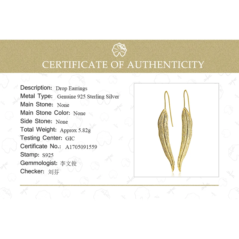 Lotus Fun Real 925 Sterling Silver Earrings Handmade Fine Jewelry Vintage 18K Gold Long Leaves Drop Earrings for Women Brincos