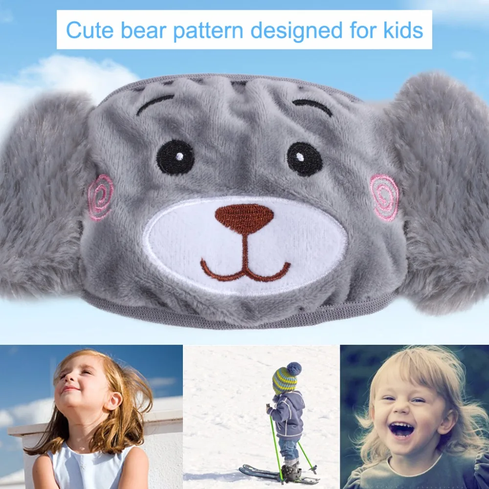 Winter Plush Mouth-Masks For Children Earloop Face-Mouth Mask Warm And Dustproof Gray Cartoon Bear Pattern (4)