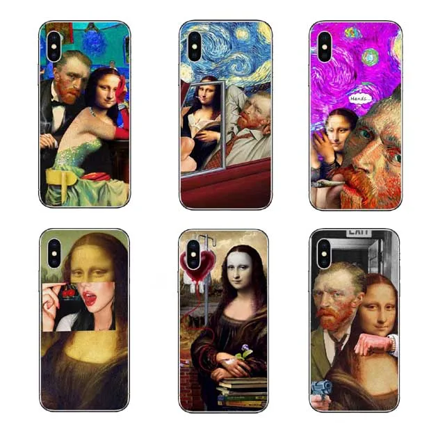 Mona Lisa забавные имитирующие художественные чехлы для iPhone X XR XS MAX Van gogh Starry Phone Чехол