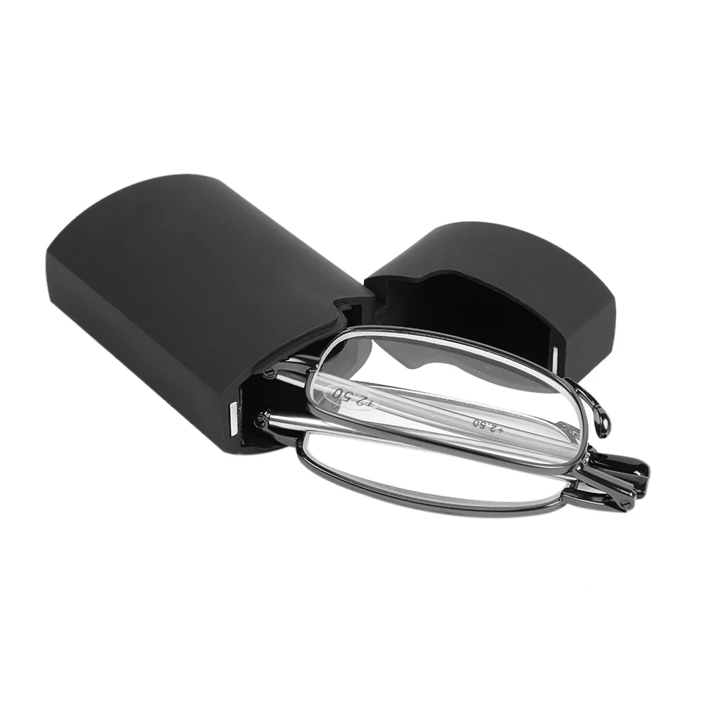 Унисекс портативные складные очки для чтения оправа черный металл вращение полуоправа очки с коробкой Зрения Очки для ухода - Цвет оправы: black