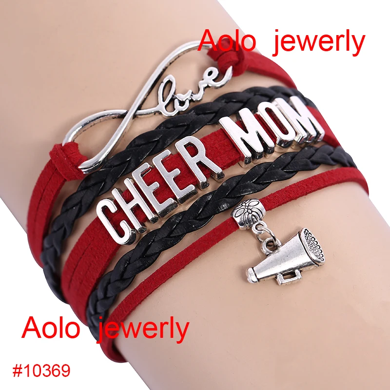 Надпись Cheer MOM Infinity Charm браслет красный/черный из замши индивидуальный Бесплатная