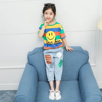 

Children Clothes 2019 Summer Girl Clothes Set Boutique Kids Clothing Toddler Outfits Rainbow T-shirt + Capri pants