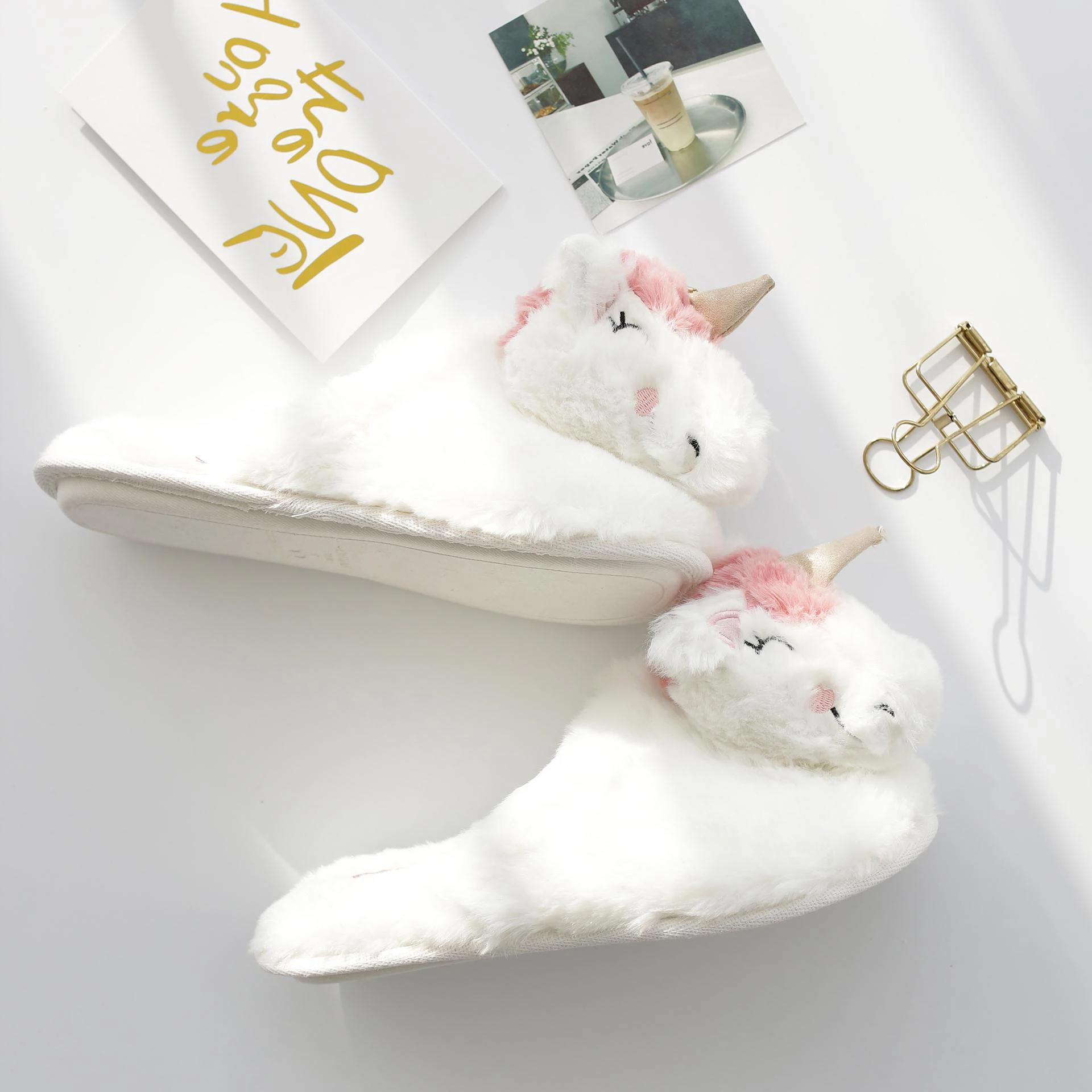 Женские зимние хлопковые тапочки с единорогом Pantufa Unicornio Домашние теплые