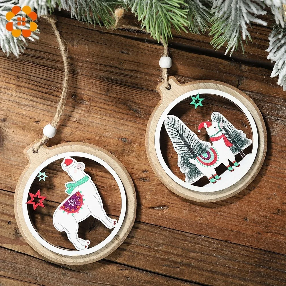 

1PC Alpaca Christmas Ball Wooden Pendants Xmas Tree Ornaments DIY Wood Crafts Home Decoration Christmas Party Supplies