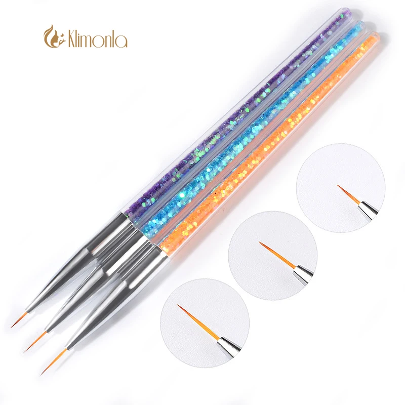 

3pcs/set Nail Brushes Plastic Coloured Drawing Pen Purple Blue Orange Sequins Decorative Handles Fingernails Line Drawing Tools