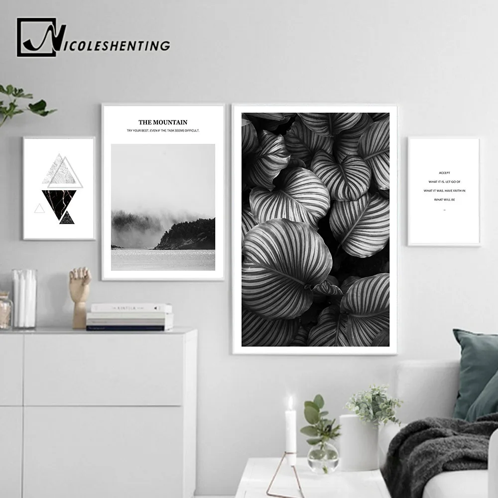 

Tropical Leaf Landscape Poster Quotes Nordic Wall Art Canvas Prints Abstract Painting Scandinavian Style Decorative Picture