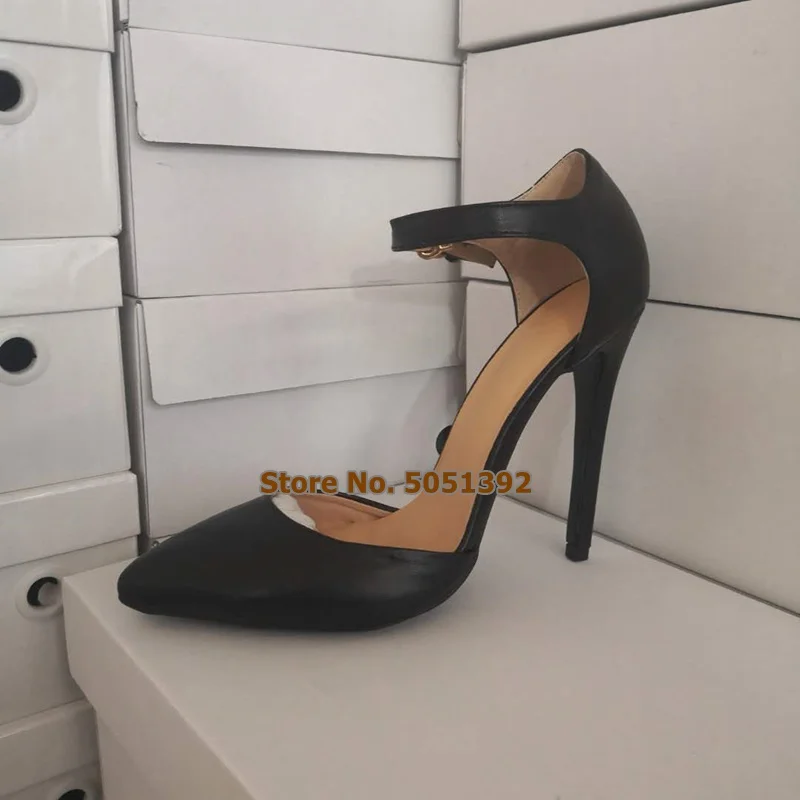 High Heel Sandals Women Matte Black Ankle Strap Heels Shoes Pointed Toe Sandals Stiletto Female Concise Fashion Casual Pumps