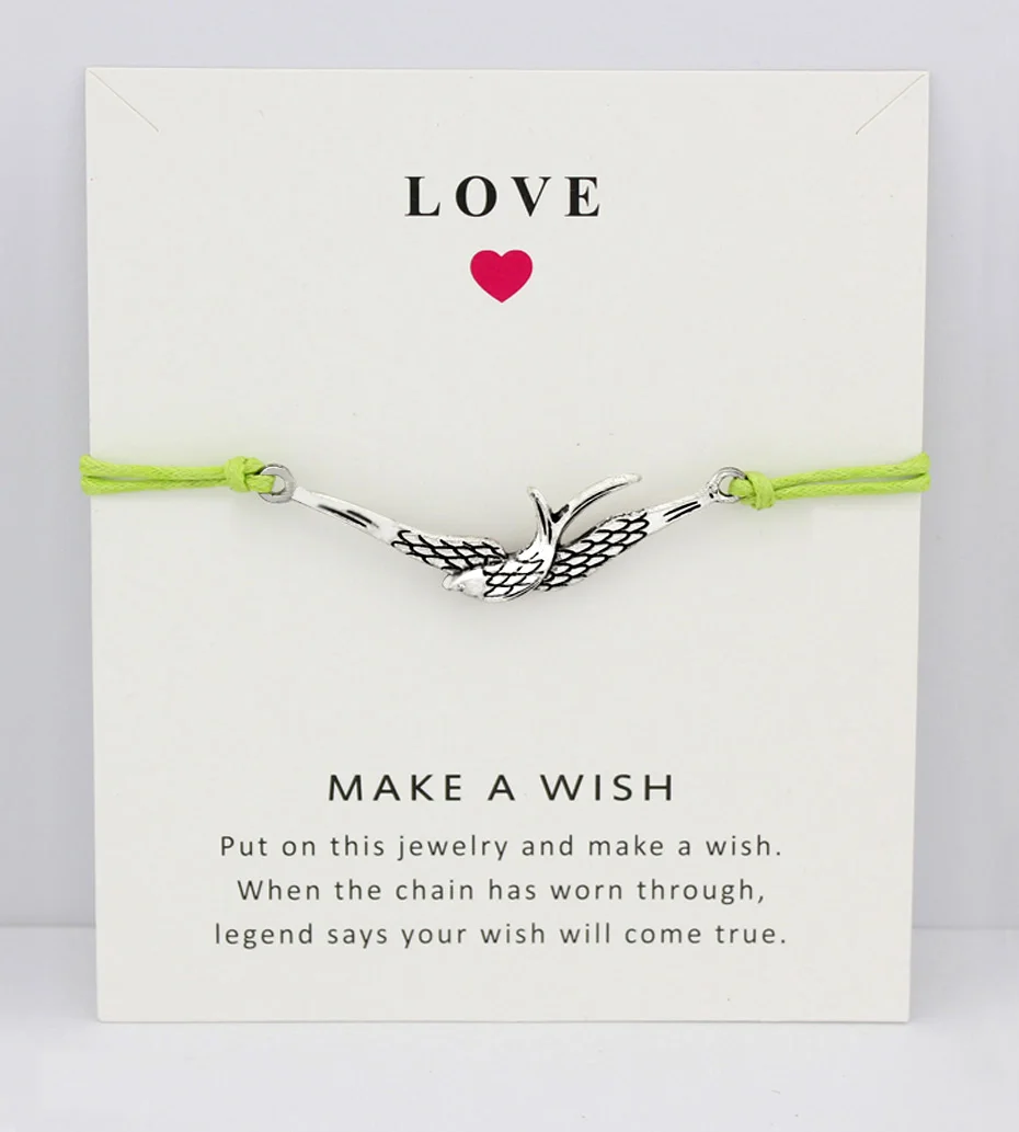 

Swallow Birds Branches Love Owls Animal Antique Silver Charm Card Bracelets Wax Cord Women Men Girl Boy Jewelry Drop Shipping