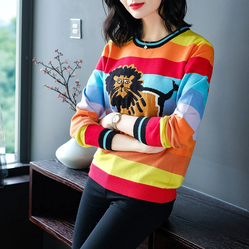 Nouveau 2018 Tricot Chart See Lâche Élastique Automne Pulls Femmes Chandail f1rafqwO