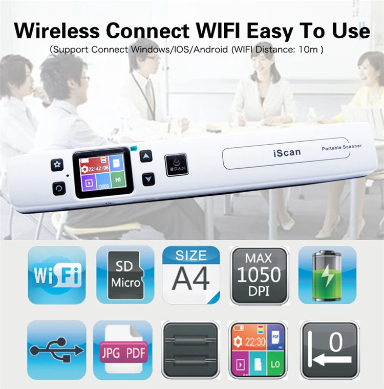 best document scanner Milestone Wifi Photo Document Scanner  Wireless Fine Resolution 1050DPI Portable Scanner Connected JPG/PDF File Format  Handheld android scanner