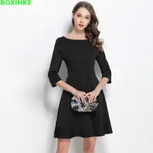 Plus Size Solid Robe Fiesta Limited Big Code 2018 Spring New Quality Fashion For Simple Seven Cents Sleeve Pendulum Tail Dress