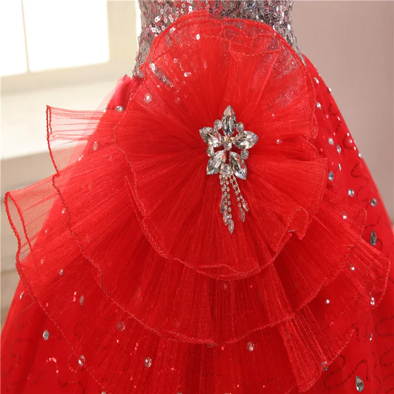 Бальные платья с кристаллами и блестками без бретелек, красное Тюлевое бальное платье с бантом, vestido de debutante