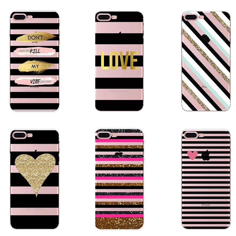 

For iPhone 8 7 7 Plus 6 6s Plus 5 5s SE Hearts Black Stripes Loves Soft TPU Painted Phone Case Capa funda Hard cover cute cases