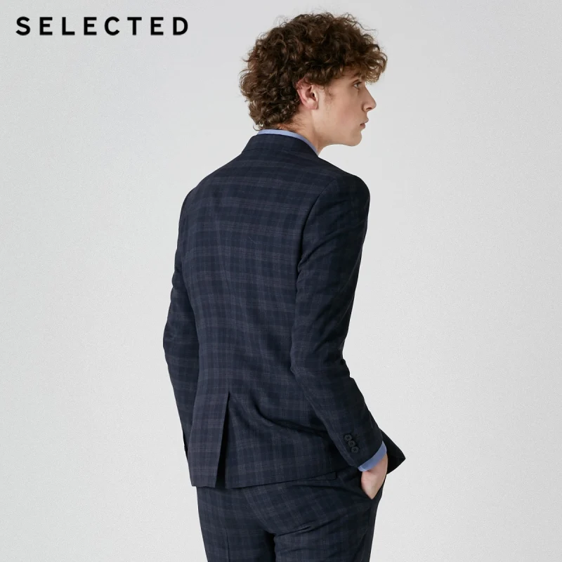 Skup Wybrany męski ciemny Plaid zamknięcie kołnierz marynarka Slim fit kurtka biznesowa odzież T | 41915X503