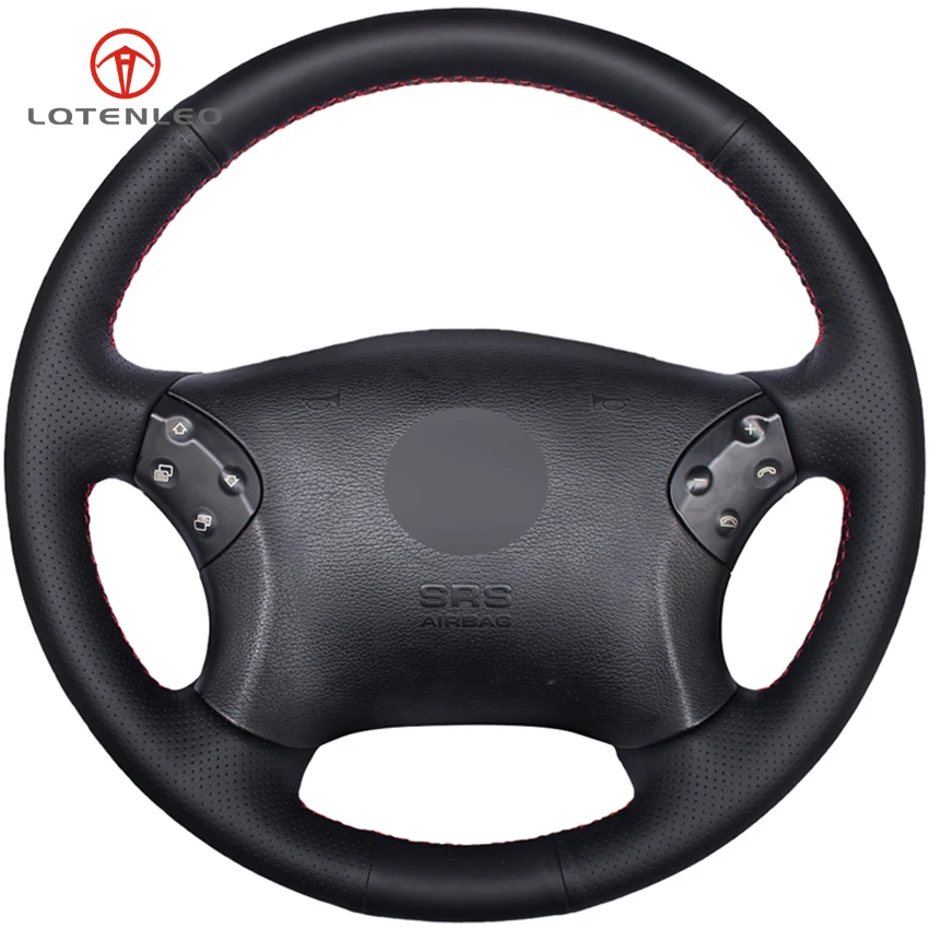 

LQTENLEO Black Artificial Leather Hand-stitched Car Steering Wheel Cover for Mercedes Benz W203 C-Class 2001-2007
