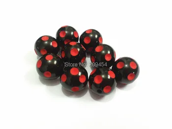 

Newest !!20mm 100pcs/lot Black With Red Polka Dot Beads,Chunky Beads For Kids Necklace Making