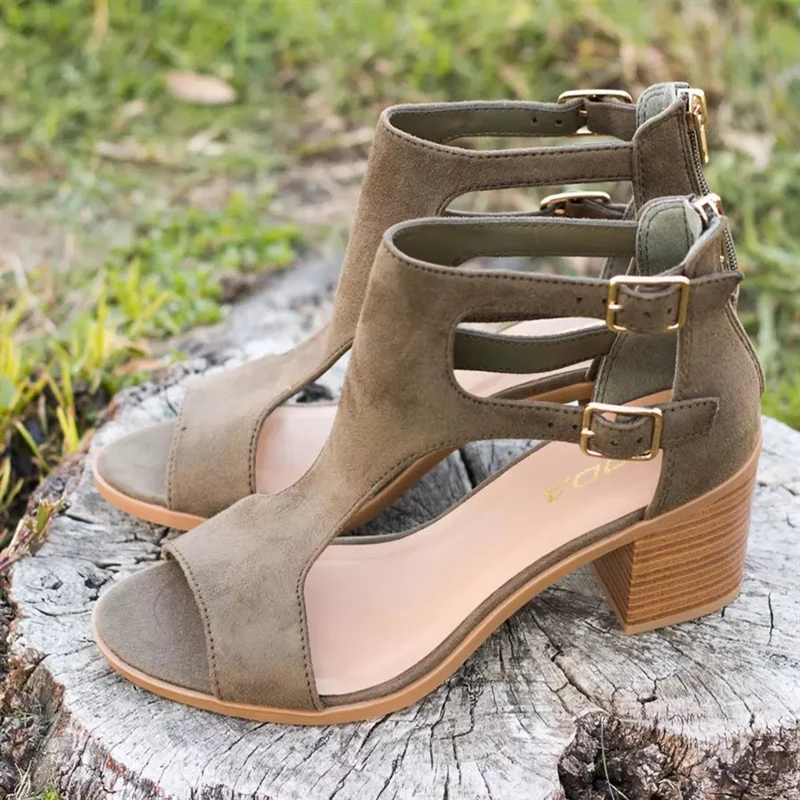 

NAN JIU MOUNTAIN 2019 Spring And Summer With Sandals Open Toe Back Zipper Casual Solid Color Women's Shoes 4 Colors Plus Size 43