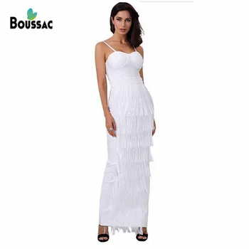 

2019 New Spring Bodycon Bandage Dress High Stretch Stylish Tassel High Quality Long Dress Hostess Party Wedding Maxi Vestidos