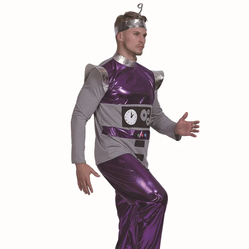 

Halloween Carnival Party Wear Adult Man Robot Cosplay Costumes with Headwear Polyester Role-play Fancy Clothing Set