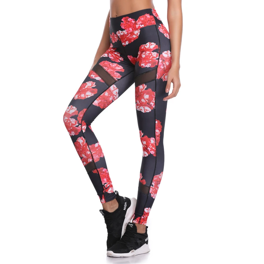 

Women Red Mesh Yoga Pants Sports Leggings Fitness Floral Sexy Running Hiking Pants Wear Workout Leggings Gym Traning Pants