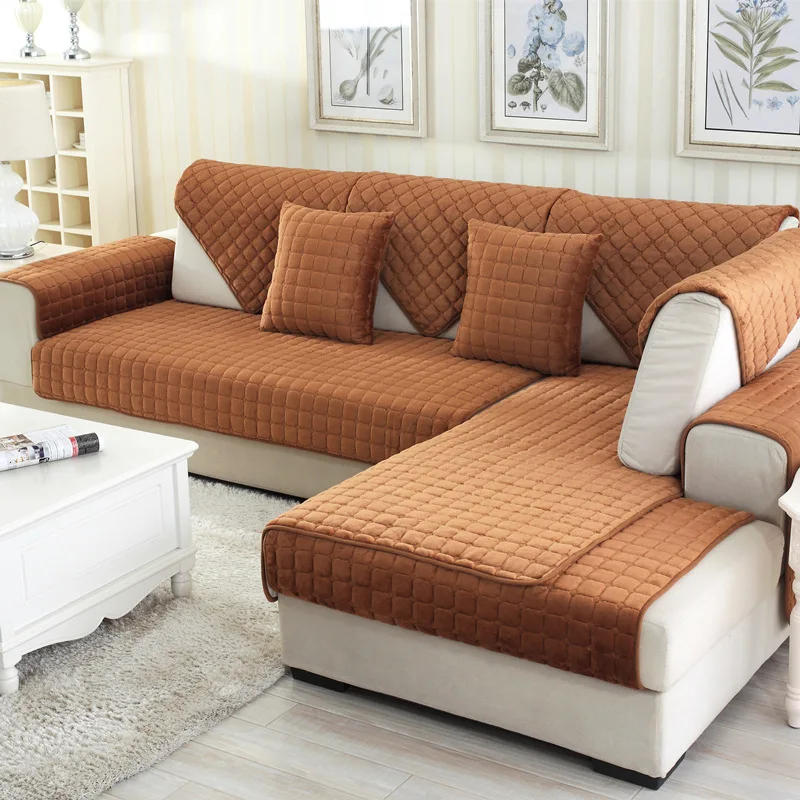 

Plush Flocked Modern Coffee Sofa Cover Towel Combination Kit Sofa Towel 3D Plaid Non-slip Couch Cover Slipcover for Living Room