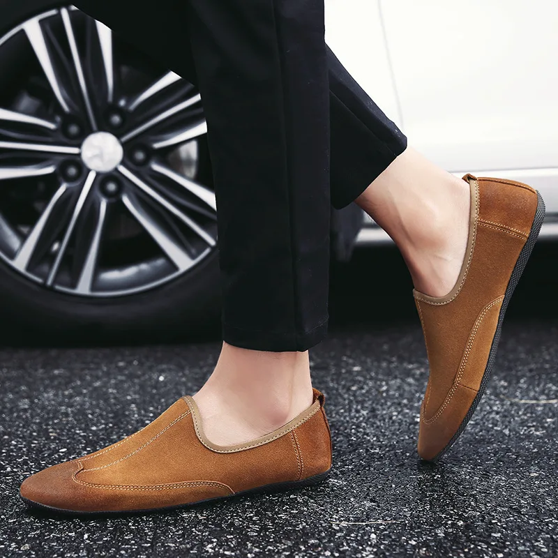 2018 Nouveaux Mocassins De Suède Cuir Conduite D'été noir 2a Souples Brown En Confortable Casual Vache Chaussures Hommes Mode Plat Véritable IcE5Sq