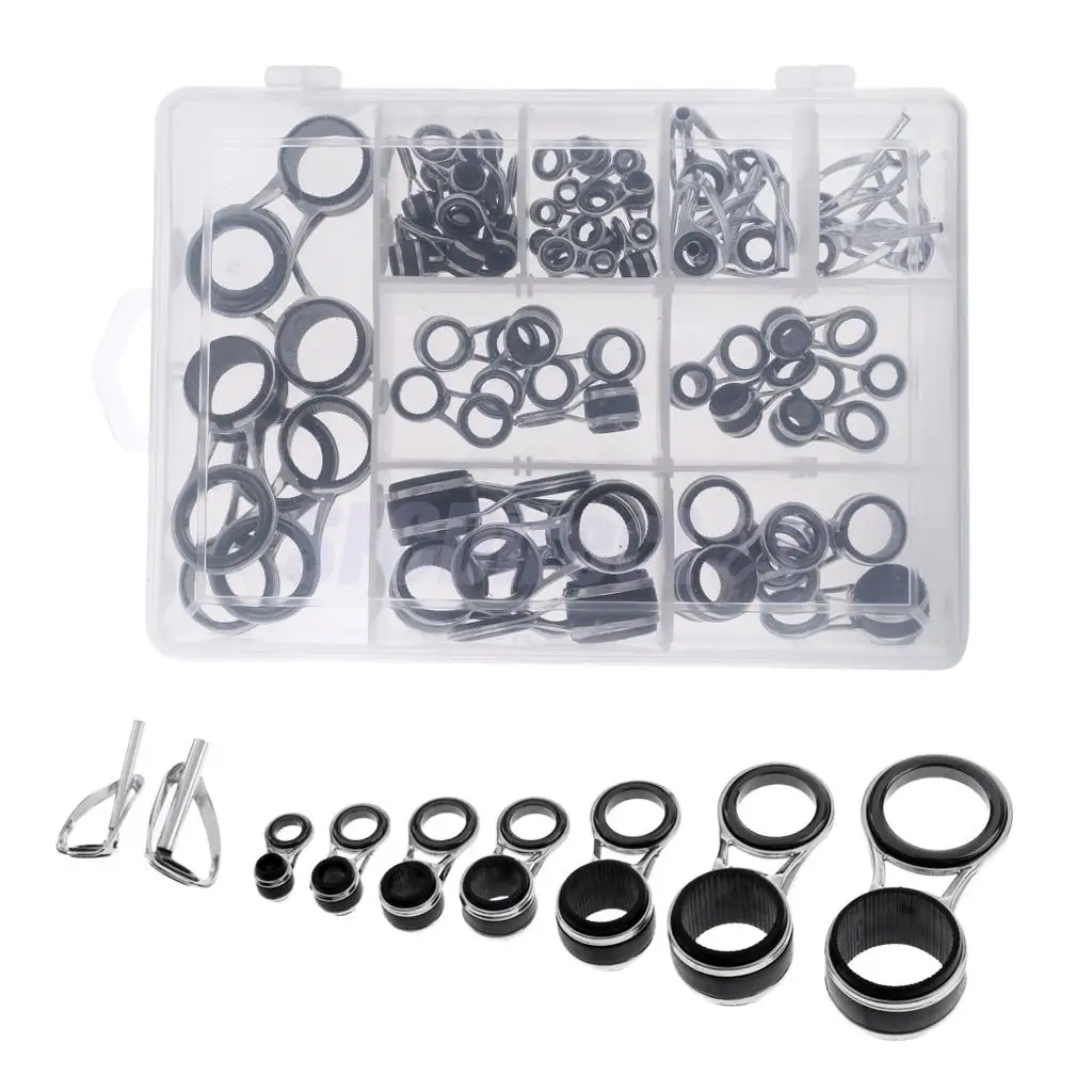 55Pcs/box Stainless Steel Fishing Rod Guides Rod Repair Kit DIY Eye Rings, Mixed 9 Sizes
