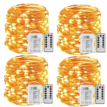 Luzes de fadas a pilhas 100led luzes da corda controle remoto temporizador cintilação luzes da corda 8 modos 16.4 pés firefly luzes