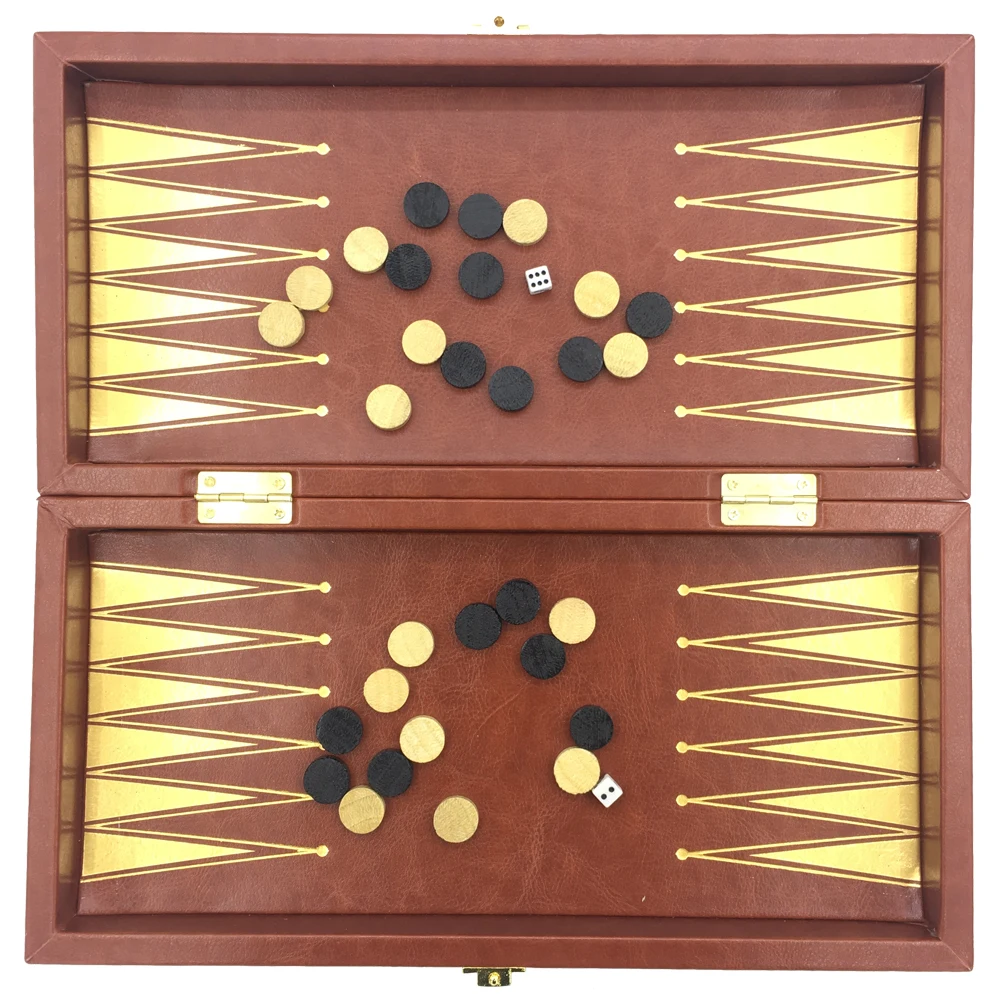 

Backgammon & Checkers & Chess 3 In 1 Set Leather Surface Table Board Size 29.5 cm x 29.5 cm Chess Tournament Outdoor Travel Game