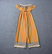 2016 Yellow Slash Neck Striped Print Women’s Jumpsuits Summer National rompers womens jumpsuit 61421