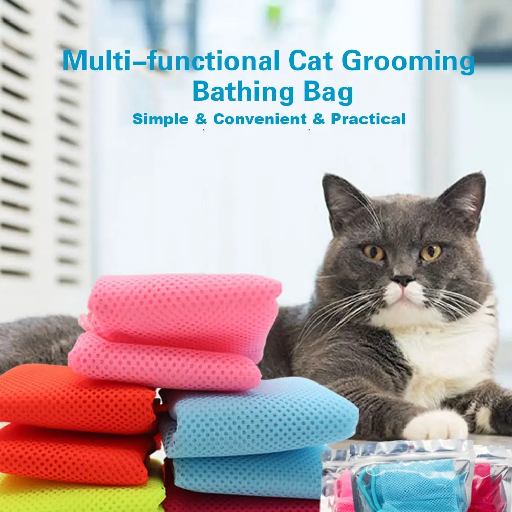 

Multi-functional Cat Grooming Washing Bathing Bag Nail Cutting Assistant Mesh Bag No Scratching Biting Restraint Pets Supplies