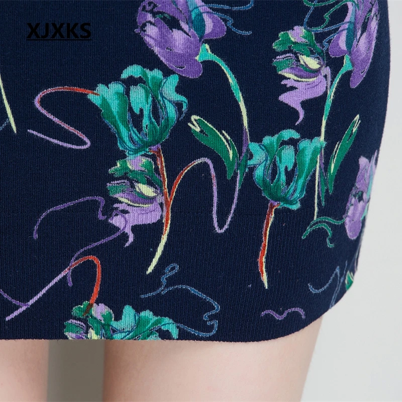 XJXKS высокое качество Для женщин свитер реактивной печати негабаритных свитер тонкие модные Повседневный пуловер Для женщин длинные свитера