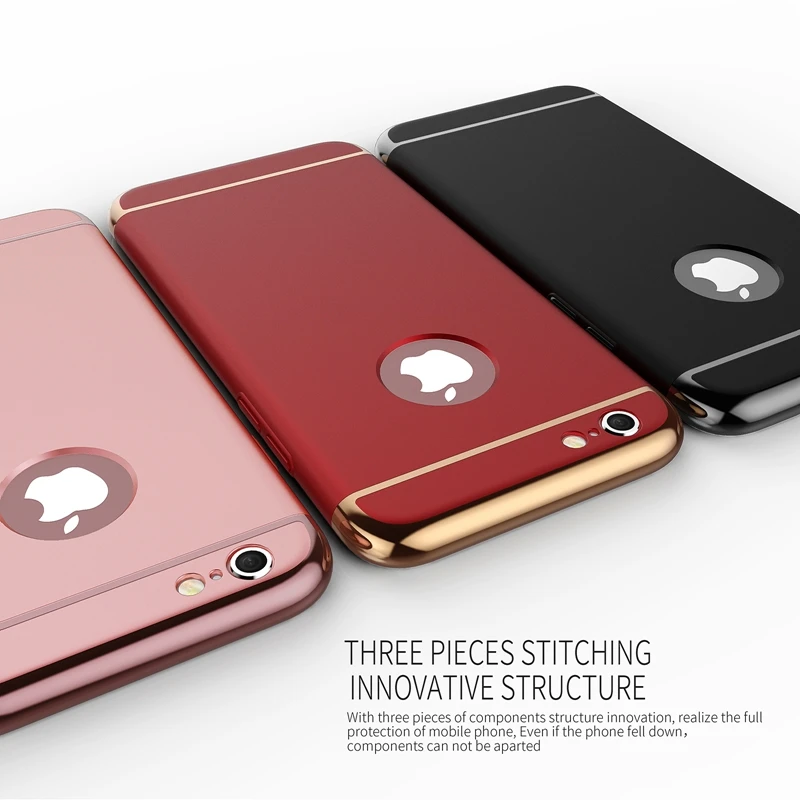 

Anti-Knock Arc Design !!! Luxury 3 in 1 Hard Plating PC Case For Iphone 6 6S 4.7inch Ultra Slim Matte Back Cover + Logo Circle