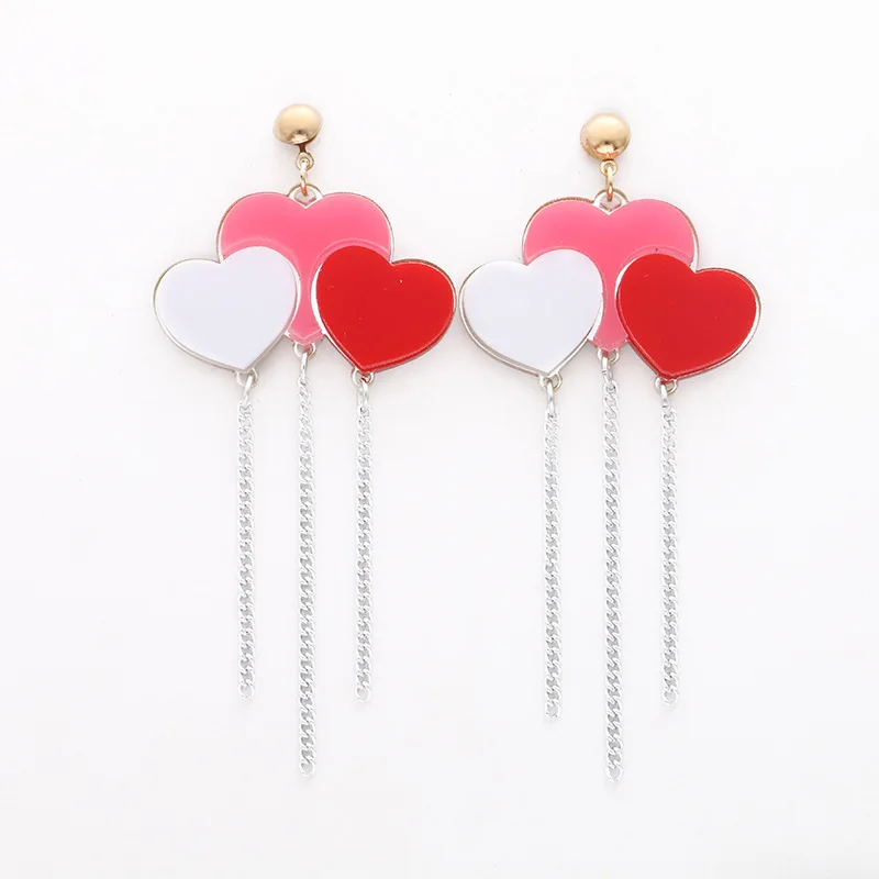 

Korean Fashion Women Jewelry Cute Acrylic Heart Balloon Tassel Stud Earrings For Party