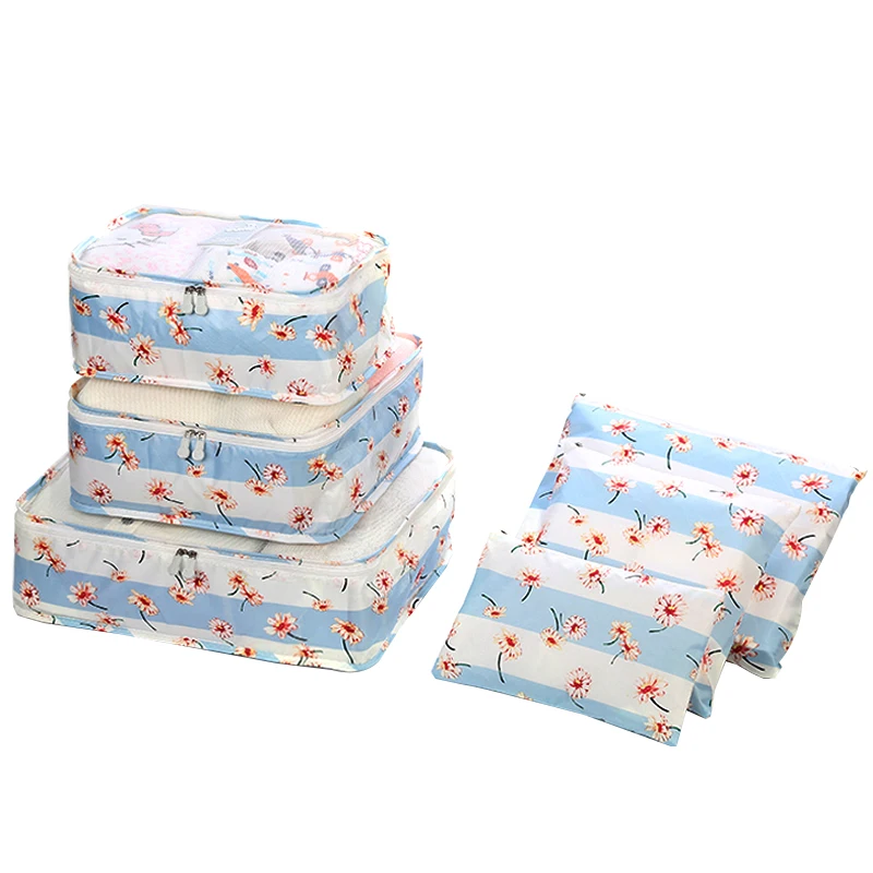 

6pcs/set Nylon Packing Cube Large Capacity Double Zipper Waterproof Bag Luggage Clothes Tidy Sorting Pouch Portable Organizer