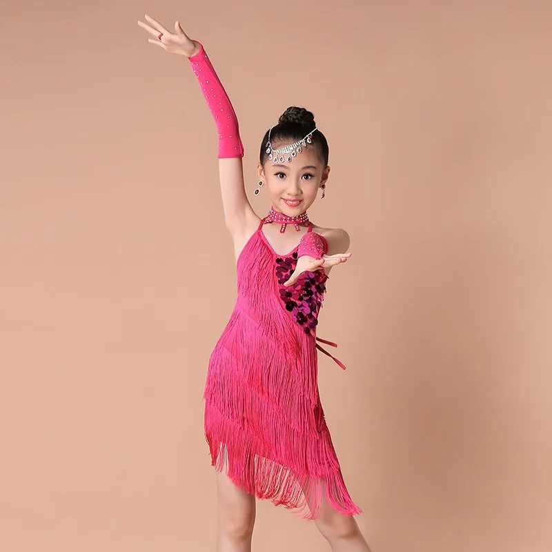 Платье для латинских танцев для девочек, костюм, украшенные бахромой и кисточками; пайетки выступление латина платье для танцев для девочек детские конкурс латиноамериканских танцев платья