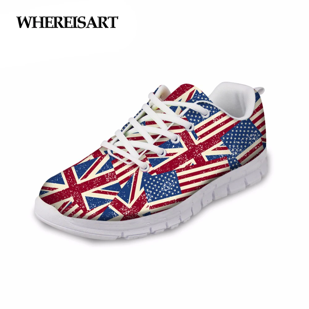 

WHEREISART Fashion Women Shoes Spring Union Flag Printed Female Walking Sneakers Breathable Laides Flats Zapatos de Mujer Sapato