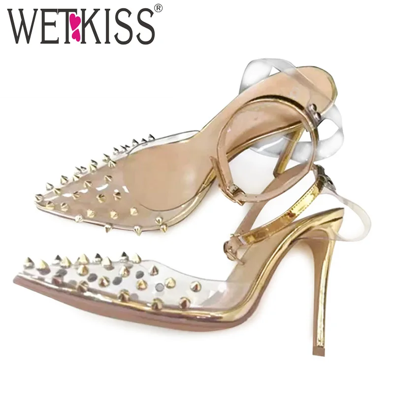 

WETKISS Rivet Sandals Women 2019 New Studded Summer Sandals Woman Transparent PVC Shoes Female High Heels Party Shoes Ladies