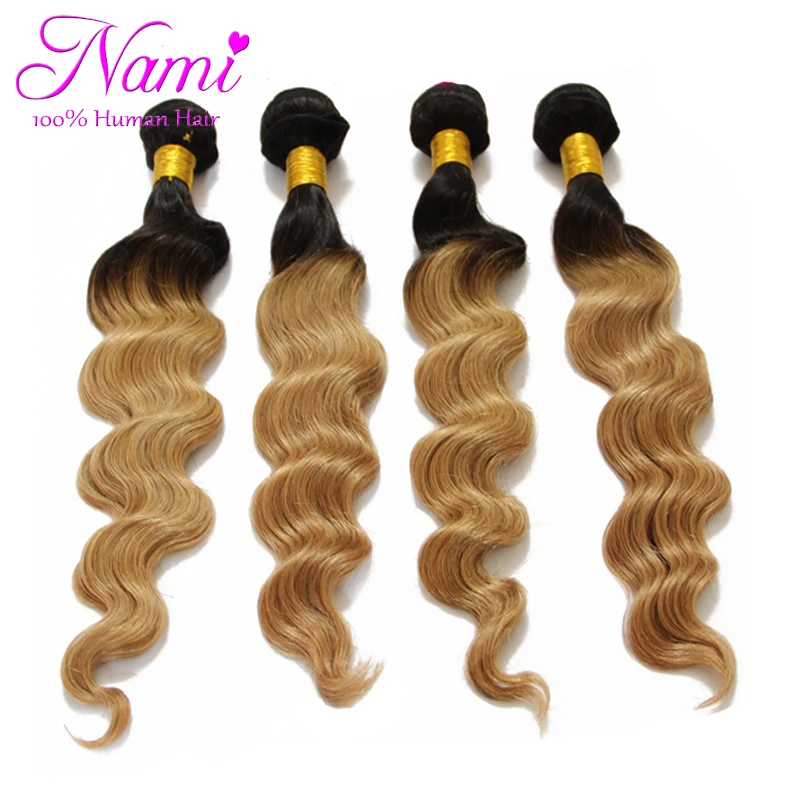 

5A Ombre Loose Wave Hair  Brazilian Loose Wave Ombre Hair Extensions 1B/27  TwoTone  Bloned Loose 12-26 inches  Free shipping