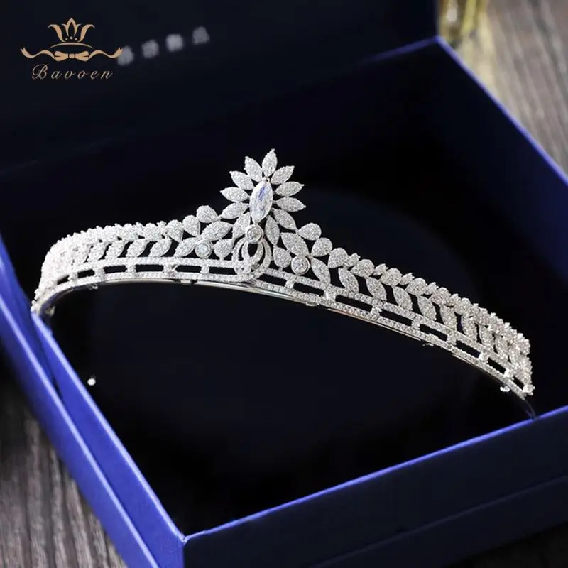 

Bavoen High Quality Clear Zircon Brides Crown Tiara Crystal Silver Hairbands Wedding Hair Accessories Evening Hair Jewelry