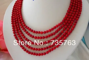 

xiuli 0043 stunning 5rows 5mm round red crude coral necklace