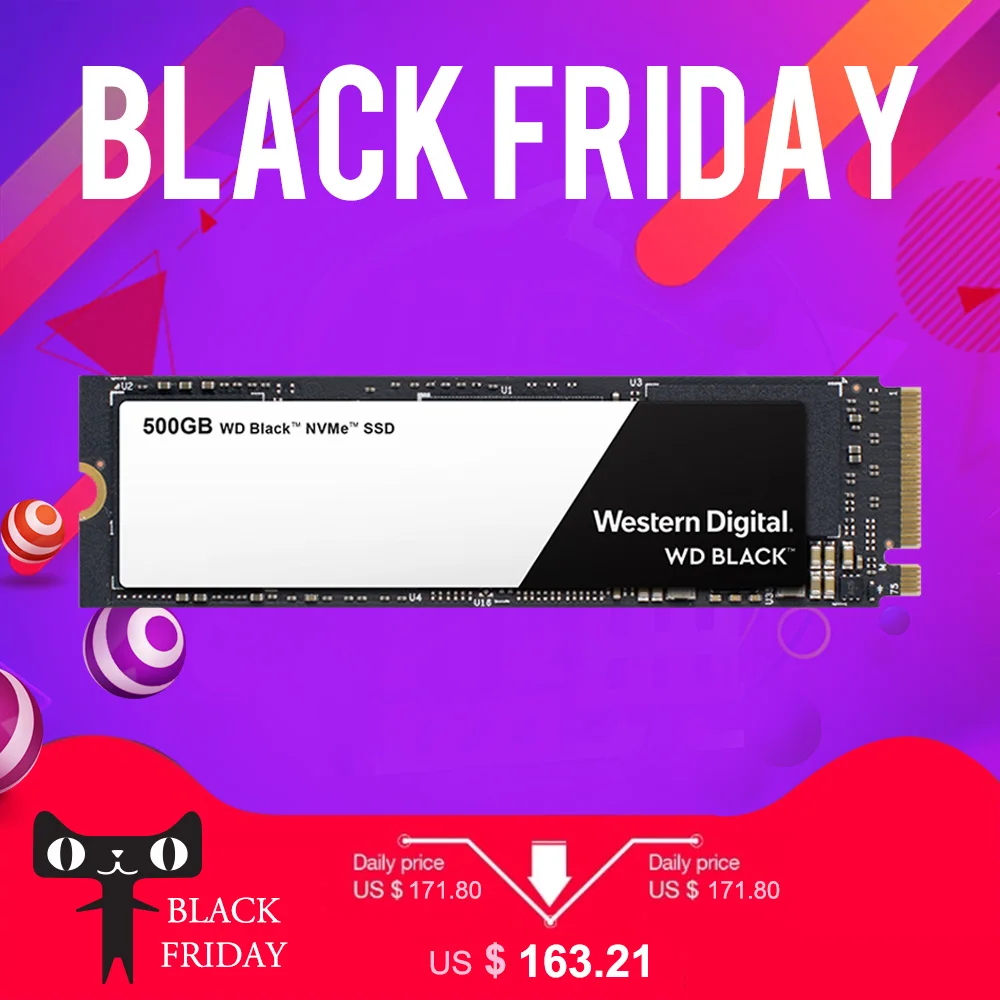 

WD SSD Black NVMe 3D NAND 500GB M.2 2280 SSD WDS500G2X0C Solid State Drive Disk 3400MB/S PCIe Gen3 8Gb/s for PC Laptop notebook
