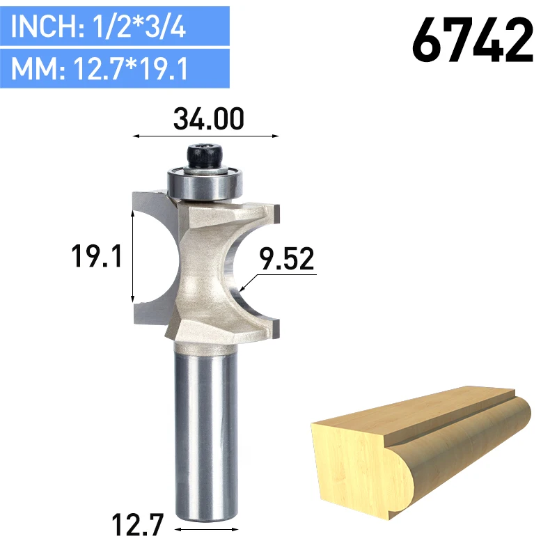 HUHAO 1 шт. 1/2 1/4 дюйма хвостовик полукруглый бит 2 Флейта концевая фреза для дерева с подшипник, деревообрабатывающий инструмент фреза - Длина режущей кромки: 6742