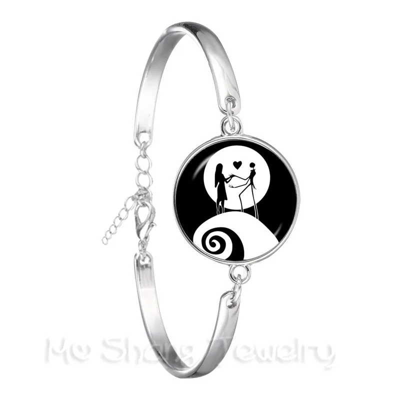 New Classic Jack And Sally Bracelet 18mm Glass Dome Silver Plated Bangle For Women Men Halloween Creative Gifts | Украшения и