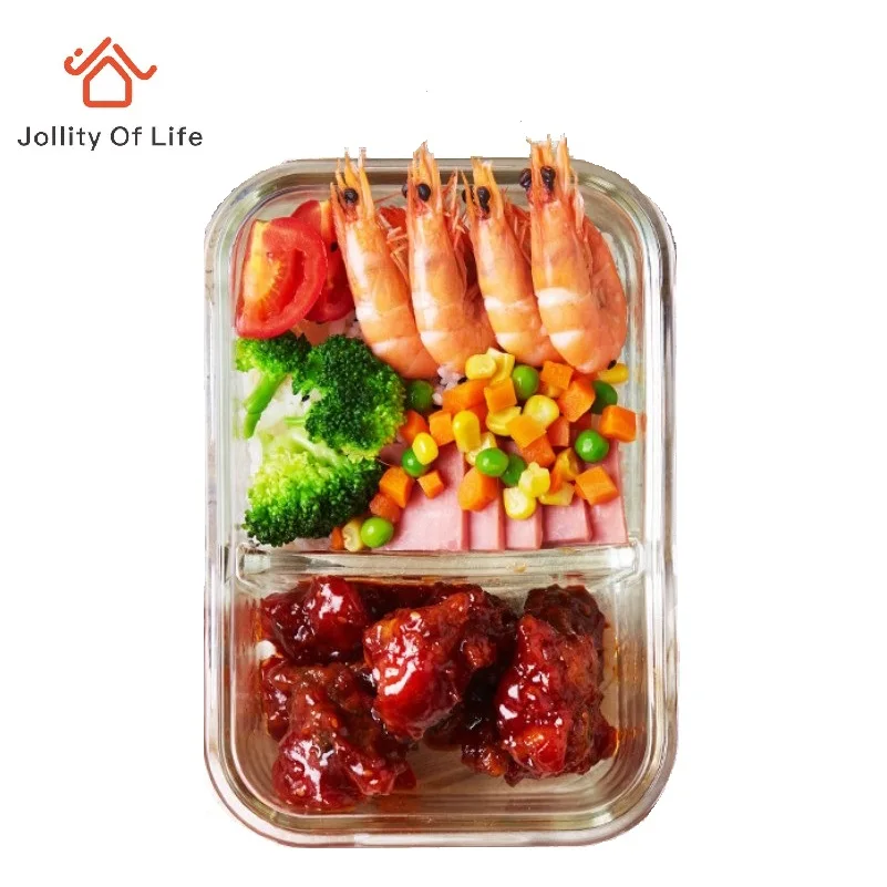 Glass Lunch Box with 2 Divided Compartments Dinnerware Set Microwave