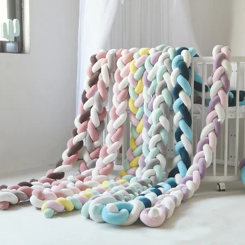 

200cm Baby Bed Bumper Four Ply Knot Handmade Long Knotted Braid Weaving Plush Baby Crib Protector Infant Knot Pillow Room Decor
